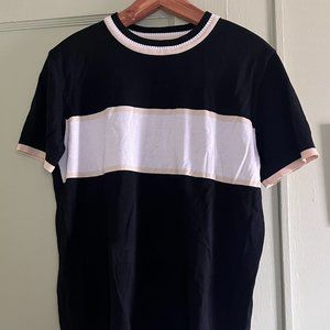 Short Sleeve Men's Color Block Black White Shirt